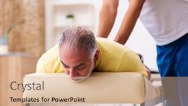  Presentation with chiropractor - PPT theme having old-male-patient-visiting-young background and a coral colored foreground