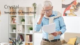  Presentation with old papers - Presentation theme featuring old-male-pensioner-in-eyeglasses background and a soft green colored foreground