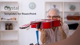 Presentation with old - PPT theme having old-male-repairman-repairing-musical background and a  colored foreground