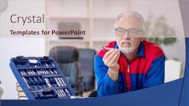  Presentation with workshop - Presentation theme consisting of old-male-repairman-working background and a  colored foreground