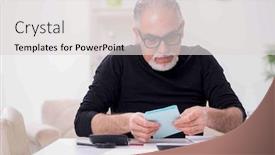  Presentation with budget - Presentation theme with old-male-retired-in-budget background and a light gray colored foreground