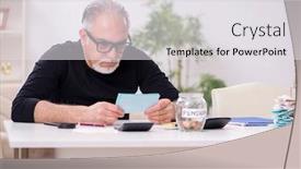  Presentation with budget - Amazing PPT theme having old-male-retired-in-budget backdrop and a light gray colored foreground