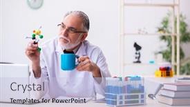  Presentation with molecular - Colorful slide deck enhanced with old-male-scientist-studying-molecular backdrop and a light blue colored foreground