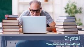  Presentation with education - PPT layouts with old-male-student-in-tele background and a ocean colored foreground