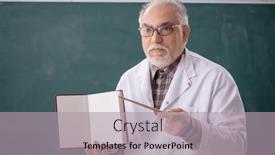  Presentation with chemist - Presentation design consisting of old-male-teacher-chemist-sitting background and a light gray colored foreground