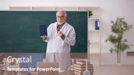  Presentation with chemist - Presentation theme with old-male-teacher-chemist-sitting background and a  colored foreground
