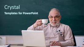  Presentation with teacher - Presentation design enhanced with old-male-teacher-drinking-coffee background and a ocean colored foreground