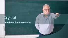  Presentation with teacher - Slide deck having old-male-teacher-in-front background and a ocean colored foreground