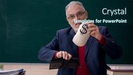  Presentation with teacher - Slide deck featuring old-male-teacher-in-remuneration background and a forest green colored foreground