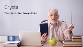  Presentation with retirement - Presentation theme enhanced with old-male-teacher-in-retirement background and a sky blue colored foreground