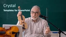  Presentation with teacher - PPT theme having old-male-teacher-playing-violin background and a ocean colored foreground