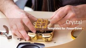  Presentation with workshop - Presentation theme featuring old-male-watchmaker-working background and a coral colored foreground