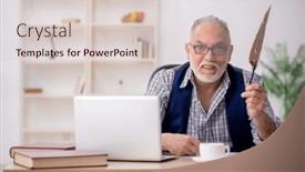  Presentation with workplace - Slide set featuring old-male-writer-sitting background and a lemonade colored foreground