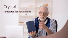  Presentation with workplace - Slides having old-male-writer-sitting background and a lemonade colored foreground