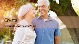  Presentation with old couple - Cool new theme with old man - senior couple relaxing in park backdrop and a coral colored foreground