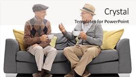 Presentation with seniors - PPT theme with old man - seniors sitting on a sofa background and a lemonade colored foreground