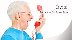 Presentation with old telephone - PPT layouts enhanced with old man angrily roars in a red telephone receiver background and a sky blue colored foreground