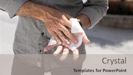  Presentation with old man - Audience pleasing presentation consisting of old-man-cleaning-hands backdrop and a light gray colored foreground