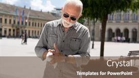  Presentation with cleaning day - PPT layouts having old-man-cleaning-hands background and a violet colored foreground