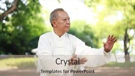  Presentation with old man and music - Colorful PPT theme enhanced with old man do kungfu - taichi backdrop and a mint green colored foreground