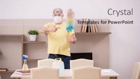  Presentation with old man - Presentation theme having old-man-doing-housework background and a sky blue colored foreground