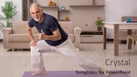  Presentation with old man - PPT layouts enhanced with old-man-doing-sport-exercises background and a mint green colored foreground