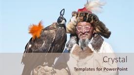  Presentation with eagle - Slides consisting of old-man-eaglehunter-berkutchi background and a coral colored foreground