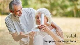  Presentation with birthday wife - Audience pleasing presentation design consisting of old-man-gives-his-wife backdrop and a coral colored foreground