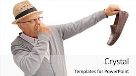  Presentation with werry old man and gis music - Presentation design consisting of old man holding a smelly background and a white colored foreground