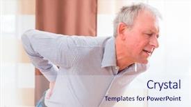  Presentation with old man - Amazing slide deck having nerve pain - old man holding back because backdrop and a sky blue colored foreground