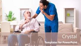  Presentation with old young - Colorful PPT theme enhanced with old-man-in-wheel-chair backdrop and a coral colored foreground