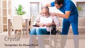  Presentation with old man - Amazing PPT theme having old-man-in-wheel-chair backdrop and a soft green colored foreground