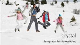  Presentation with winter family - Amazing slides having old man leaping - young family on winter vacation backdrop and a white colored foreground