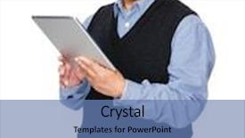  Presentation with learn - PPT theme with old man learn to use tablet pc background and a teal colored foreground