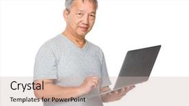  Presentation with learn - Beautiful slide set featuring old man learn to use of notebook computer backdrop and a soft green colored foreground