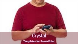  Presentation with learn - Presentation theme with old man learn to use of cellphone background and a crimson colored foreground