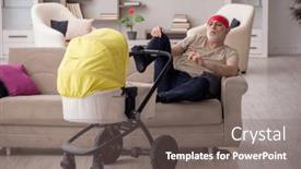  Presentation with newborn - PPT theme enhanced with old-man-looking-after-newborn background and a gray colored foreground