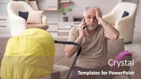  Presentation with newborn - Presentation design having old-man-looking-after-newborn background and a violet colored foreground