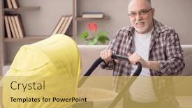  Presentation with newborn - Slide set having old-man-looking-after-newborn background and a yellow colored foreground