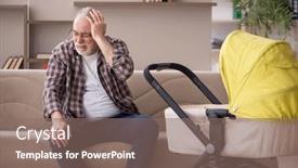  Presentation with newborn - PPT theme having old-man-looking-after-newborn background and a violet colored foreground