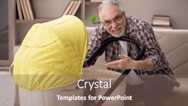  Presentation with newborn - Presentation theme enhanced with old-man-looking-after-newborn background and a violet colored foreground