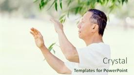  Presentation with old man - Cool new slide deck with old man practicing thai chi in the park in the summertime backdrop and a cream colored foreground