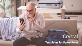  Presentation with old man - Presentation design with old-man-preparing-for-trip background and a violet colored foreground