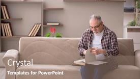  Presentation with old book - PPT theme consisting of old-man-reading-book background and a coral colored foreground