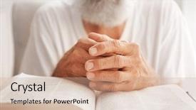  Presentation with reading bible - PPT theme featuring old man reading the bible background and a coral colored foreground