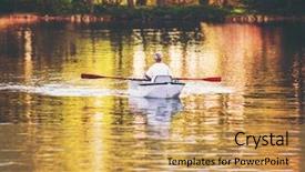 Presentation with fish pond - Amazing slide deck having old man rowing an aluminum boat while trolling for fish in a small pond toned with a retro vintage instagram filter effect action or app backdrop and a yellow colored foreground
