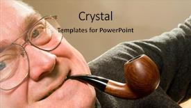  Presentation with old man - Amazing PPT theme having young american football team in a huddle on the field with the coach backdrop and a coral colored foreground