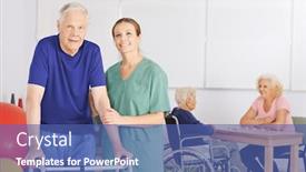  Presentation with walker - Amazing PPT layouts having old-man-stands-with-walker backdrop and a ocean colored foreground