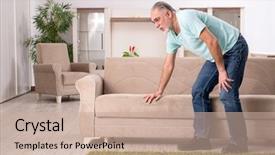  Presentation with broken home - Beautiful slide deck featuring old man suffering at home backdrop and a coral colored foreground