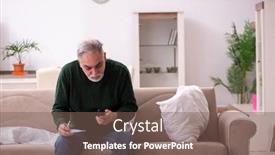  Presentation with old man - Colorful presentation design enhanced with old-man-suffering-at-home backdrop and a violet colored foreground